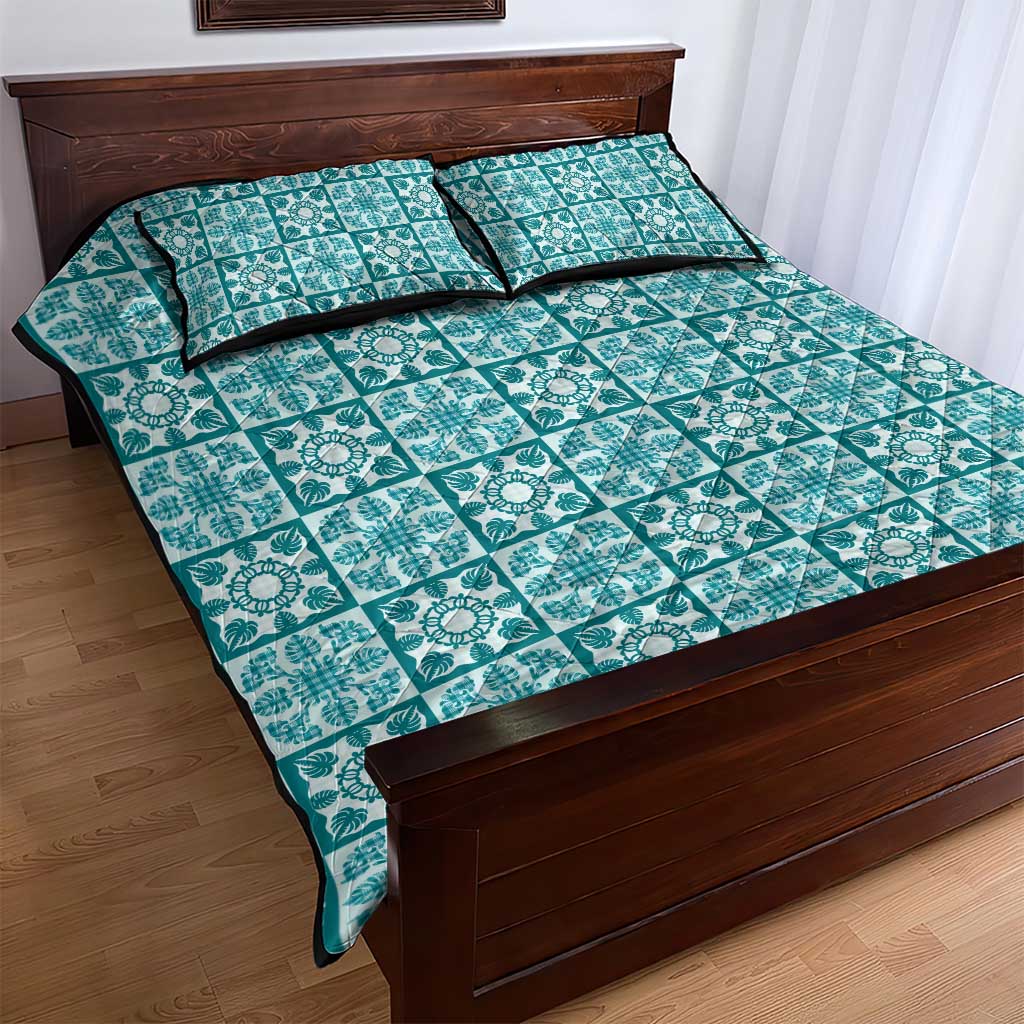Cyan Palaka Quilt Hawaii Quilt Bed Set Hawaiian Tropical Monstera Sea Turtle LT14 - Polynesian Pride