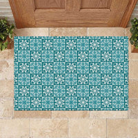 Cyan Palaka Quilt Hawaii Rubber Doormat Hawaiian Tropical Monstera Sea Turtle LT14 Cyan - Polynesian Pride