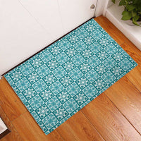 Cyan Palaka Quilt Hawaii Rubber Doormat Hawaiian Tropical Monstera Sea Turtle LT14 - Polynesian Pride