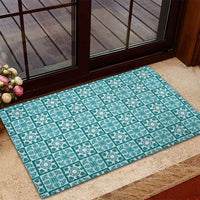Cyan Palaka Quilt Hawaii Rubber Doormat Hawaiian Tropical Monstera Sea Turtle LT14 - Polynesian Pride