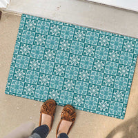 Cyan Palaka Quilt Hawaii Rubber Doormat Hawaiian Tropical Monstera Sea Turtle LT14 - Polynesian Pride