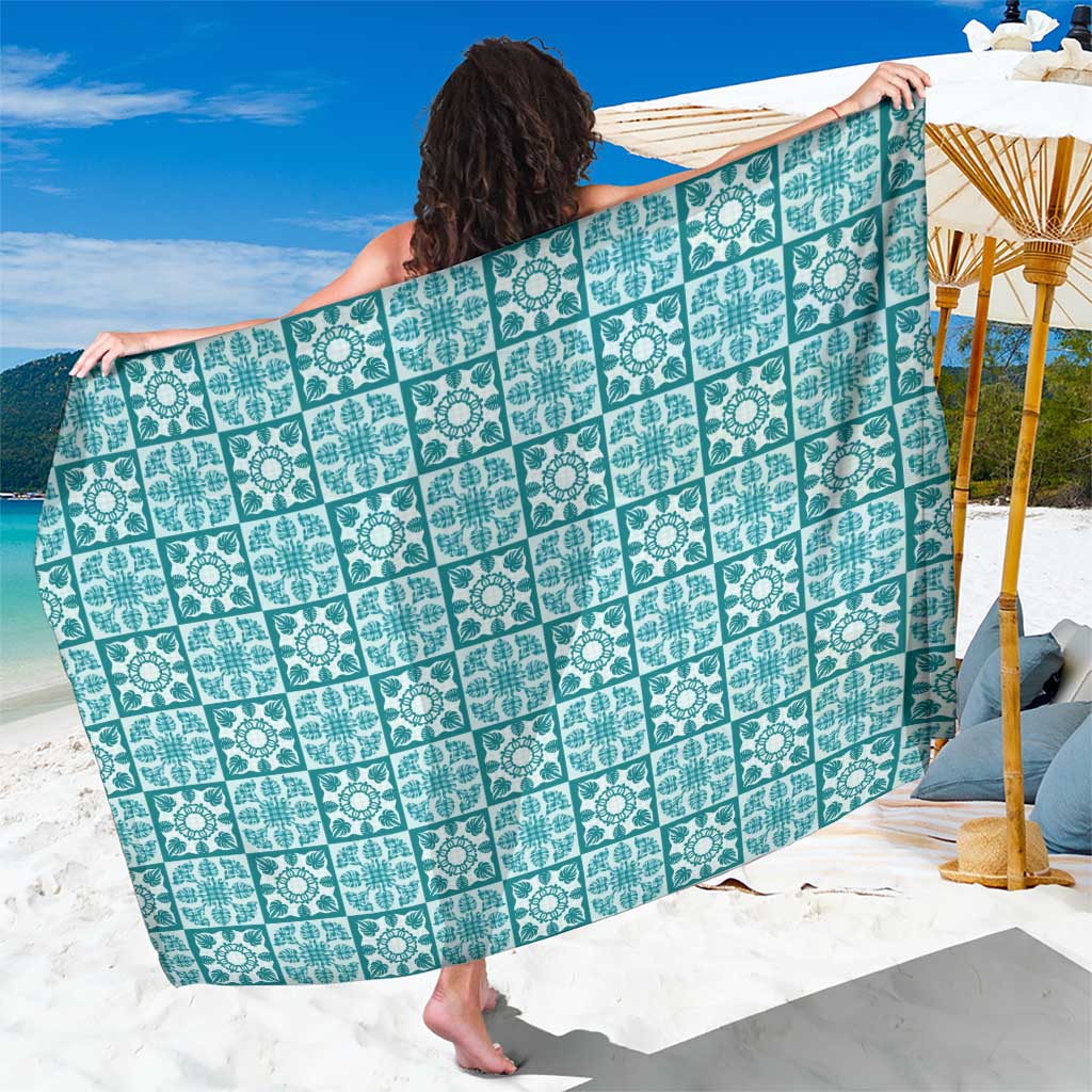 Cyan Palaka Quilt Hawaii Sarong Hawaiian Tropical Monstera Sea Turtle LT14 One Size 44 x 66 inches Cyan - Polynesian Pride