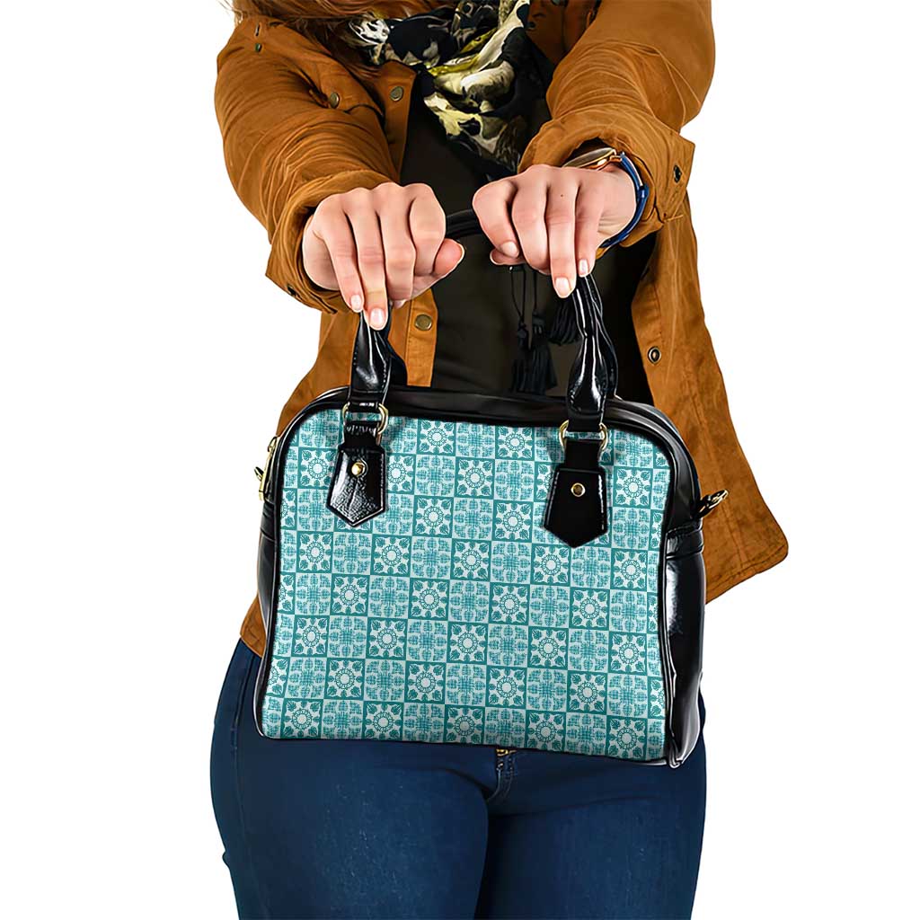 Cyan Palaka Quilt Hawaii Shoulder Handbag Hawaiian Tropical Monstera Sea Turtle