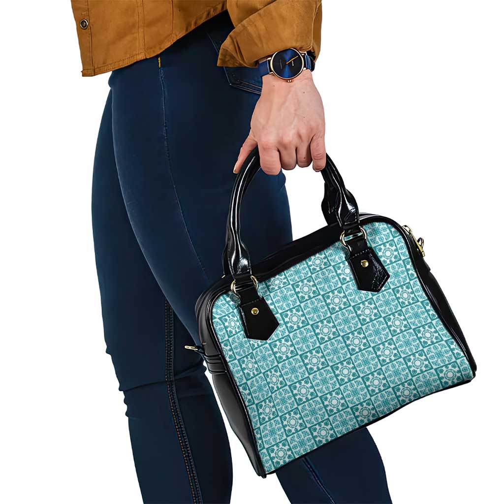 Cyan Palaka Quilt Hawaii Shoulder Handbag Hawaiian Tropical Monstera Sea Turtle