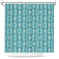 Cyan Palaka Quilt Hawaii Shower Curtain Hawaiian Tropical Monstera Sea Turtle LT14 Cyan - Polynesian Pride