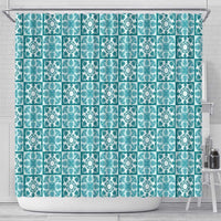 Cyan Palaka Quilt Hawaii Shower Curtain Hawaiian Tropical Monstera Sea Turtle LT14 - Polynesian Pride
