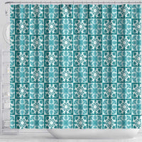 Cyan Palaka Quilt Hawaii Shower Curtain Hawaiian Tropical Monstera Sea Turtle LT14 - Polynesian Pride