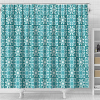 Cyan Palaka Quilt Hawaii Shower Curtain Hawaiian Tropical Monstera Sea Turtle LT14 - Polynesian Pride