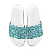 Cyan Palaka Quilt Hawaii Slide Sandals Hawaiian Tropical Monstera Sea Turtle LT14 Cyan - Polynesian Pride