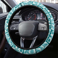 Cyan Palaka Quilt Hawaii Steering Wheel Cover Hawaiian Tropical Monstera Sea Turtle LT14 - Polynesian Pride