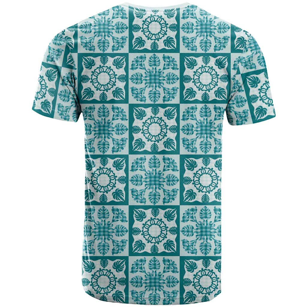 Cyan Palaka Quilt Hawaii T Shirt Hawaiian Tropical Monstera Sea Turtle LT14 - Polynesian Pride