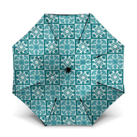 Cyan Palaka Quilt Hawaii Umbrella Hawaiian Tropical Monstera Sea Turtle LT14 One Size Folded 11.42 inch Opened Diameter 37.4 inch Cyan - Polynesian Pride