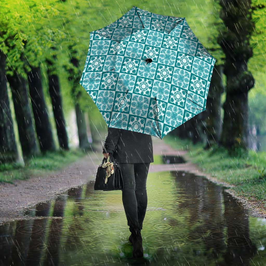 Cyan Palaka Quilt Hawaii Umbrella Hawaiian Tropical Monstera Sea Turtle LT14 - Polynesian Pride