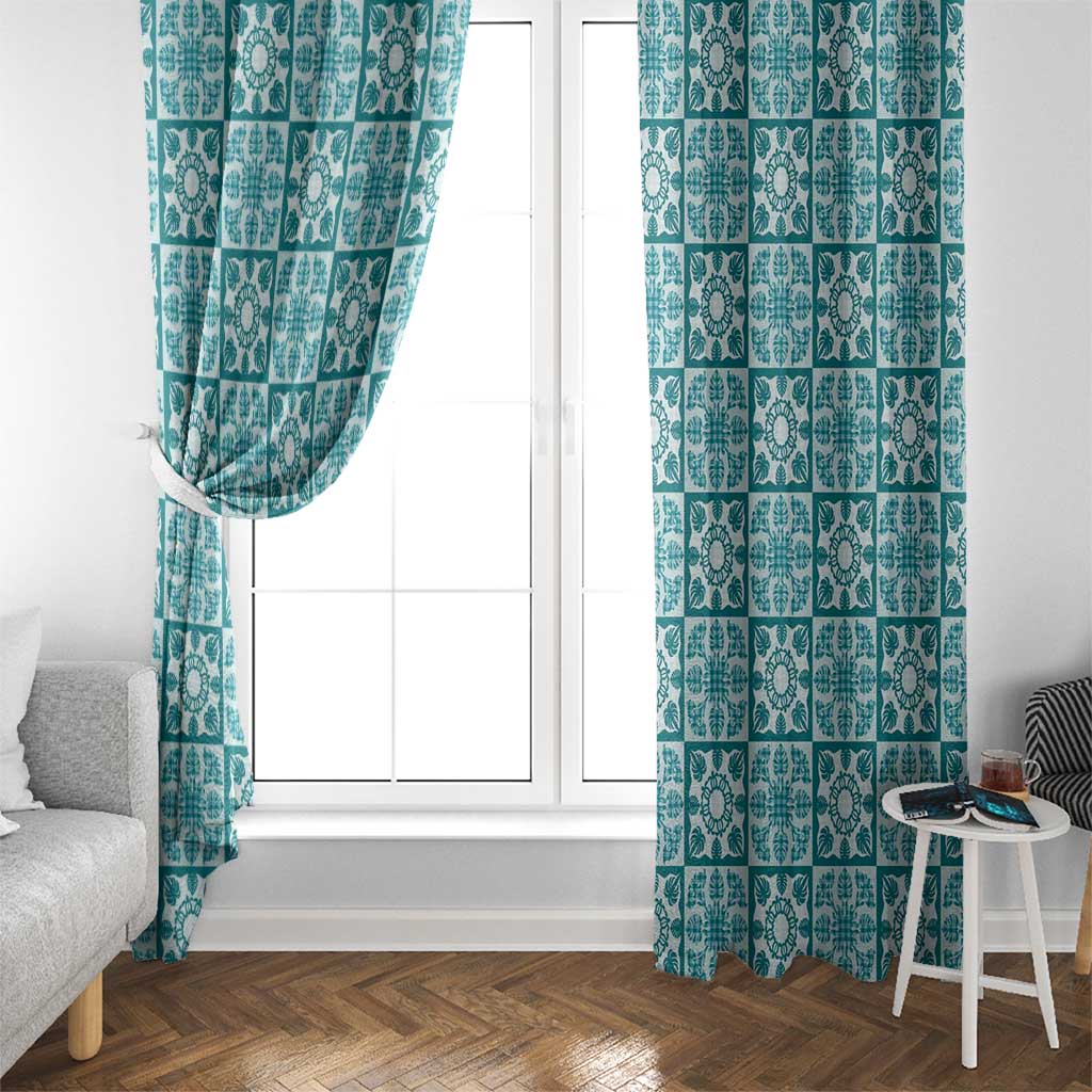 Cyan Palaka Quilt Hawaii Window Curtain Hawaiian Tropical Monstera Sea Turtle LT14 - Polynesian Pride