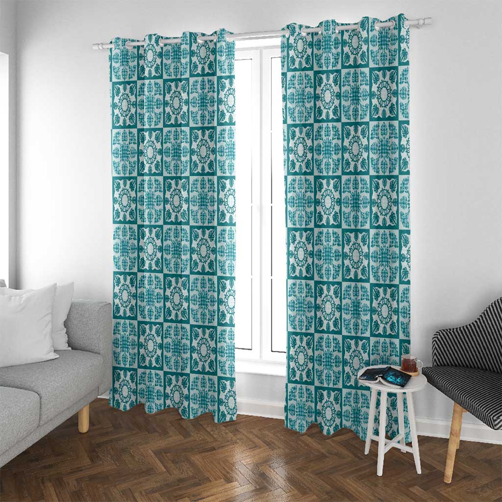 Cyan Palaka Quilt Hawaii Window Curtain Hawaiian Tropical Monstera Sea Turtle LT14 With Grommets Cyan - Polynesian Pride