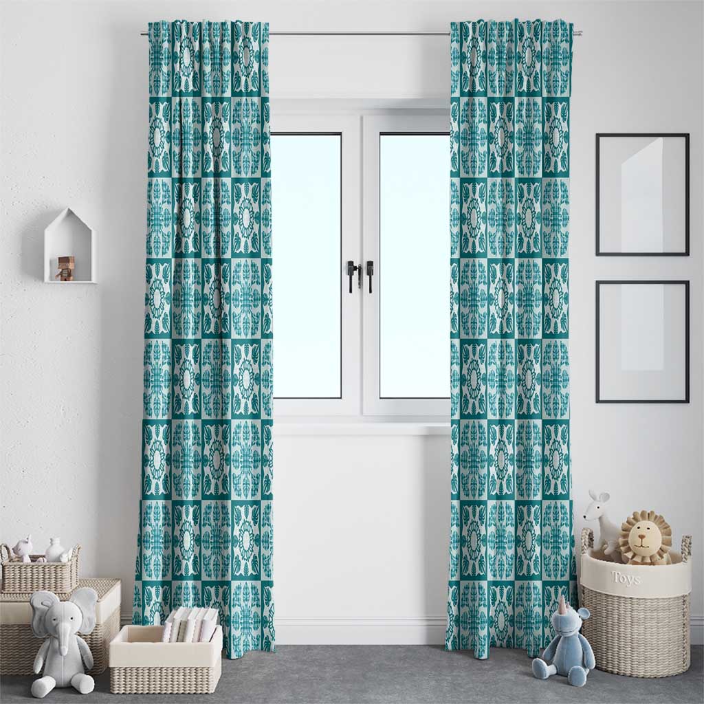 Cyan Palaka Quilt Hawaii Window Curtain Hawaiian Tropical Monstera Sea Turtle LT14 - Polynesian Pride