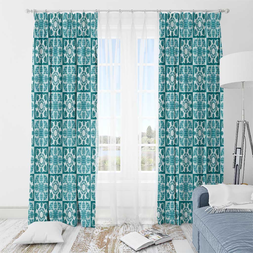 Cyan Palaka Quilt Hawaii Window Curtain Hawaiian Tropical Monstera Sea Turtle LT14 - Polynesian Pride