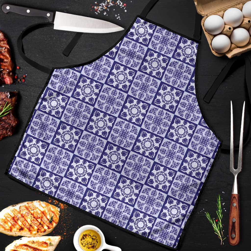 Polu Palaka Quilt Hawaii Apron Hawaiian Tropical Monstera Sea Turtle LT14 Blue - Polynesian Pride