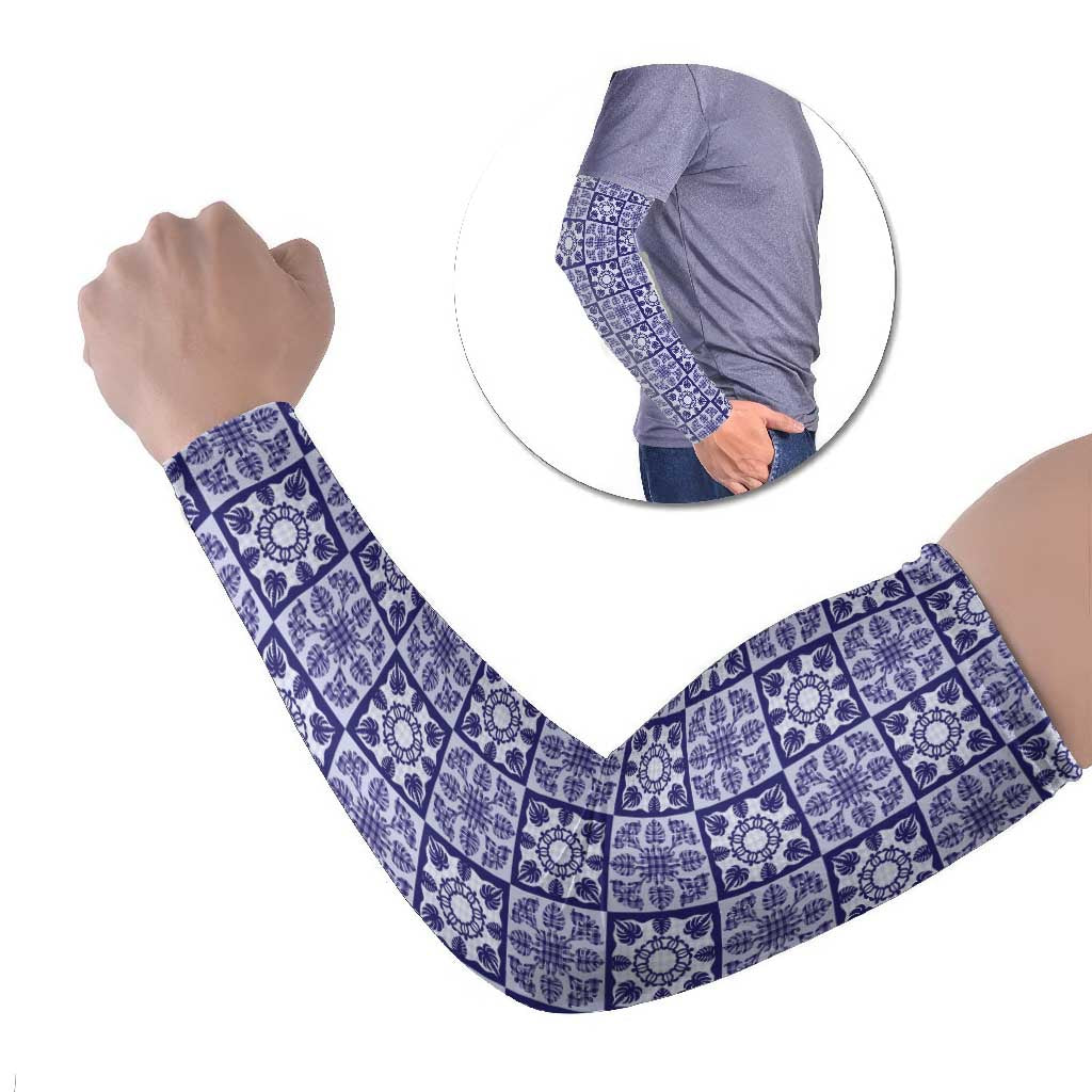 Polu Palaka Quilt Hawaii Arm Sleeves Hawaiian Tropical Monstera Sea Turtle LT14 Set of 2 Blue - Polynesian Pride