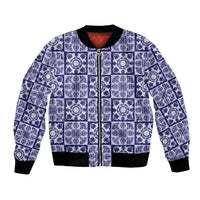 Polu Palaka Quilt Hawaii Bomber Jacket Hawaiian Tropical Monstera Sea Turtle LT14 Unisex Blue - Polynesian Pride