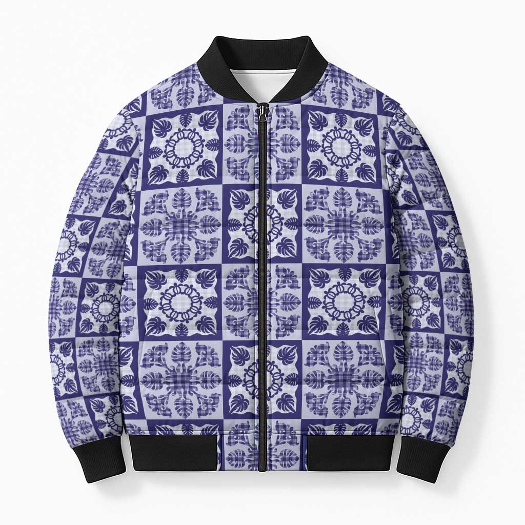Polu Palaka Quilt Hawaii Bomber Puffer Jacket Hawaiian Tropical Monstera Sea Turtle LT14 Unisex Blue - Polynesian Pride