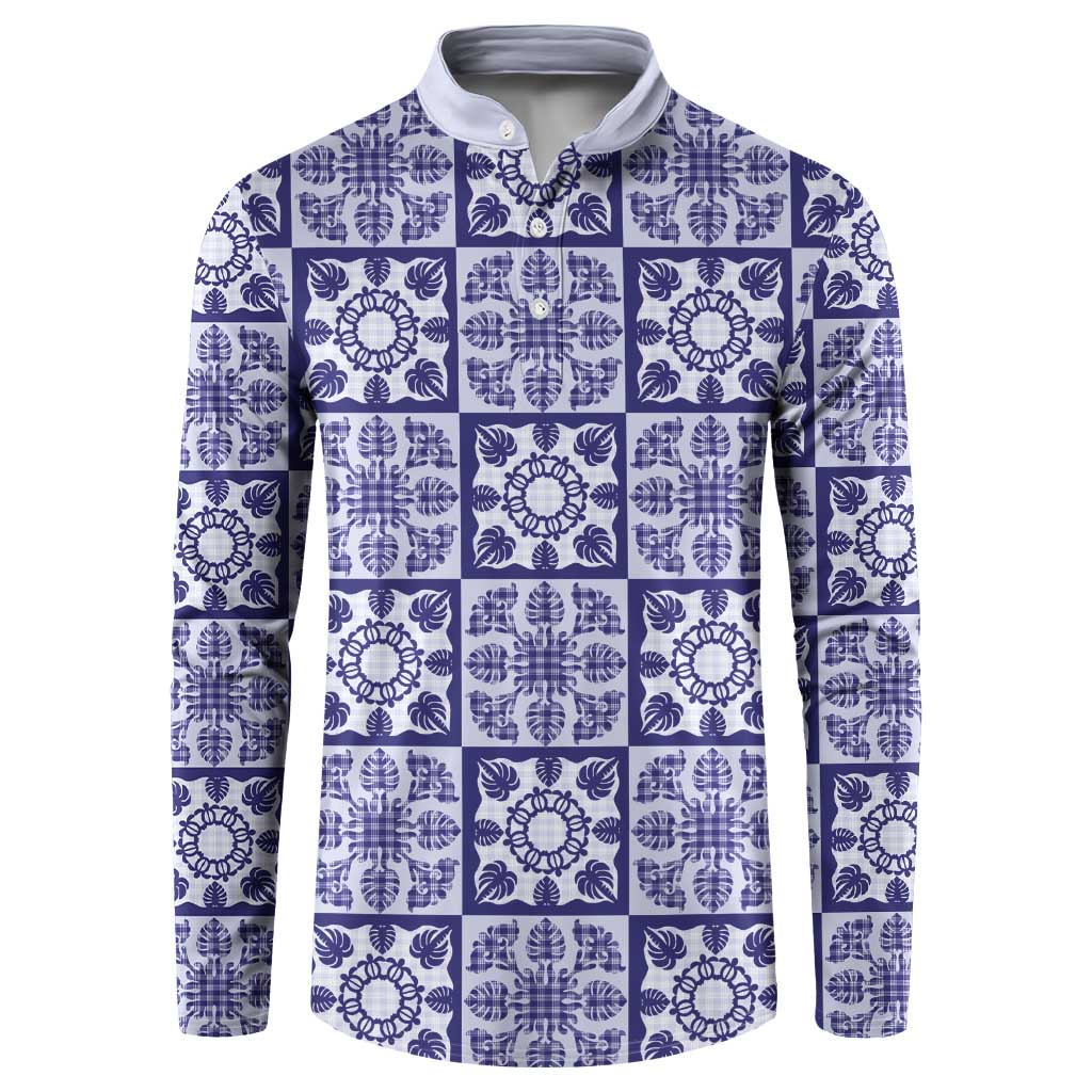 Polu Palaka Quilt Hawaii Button Sweatshirt Hawaiian Tropical Monstera Sea Turtle LT14 Blue - Polynesian Pride
