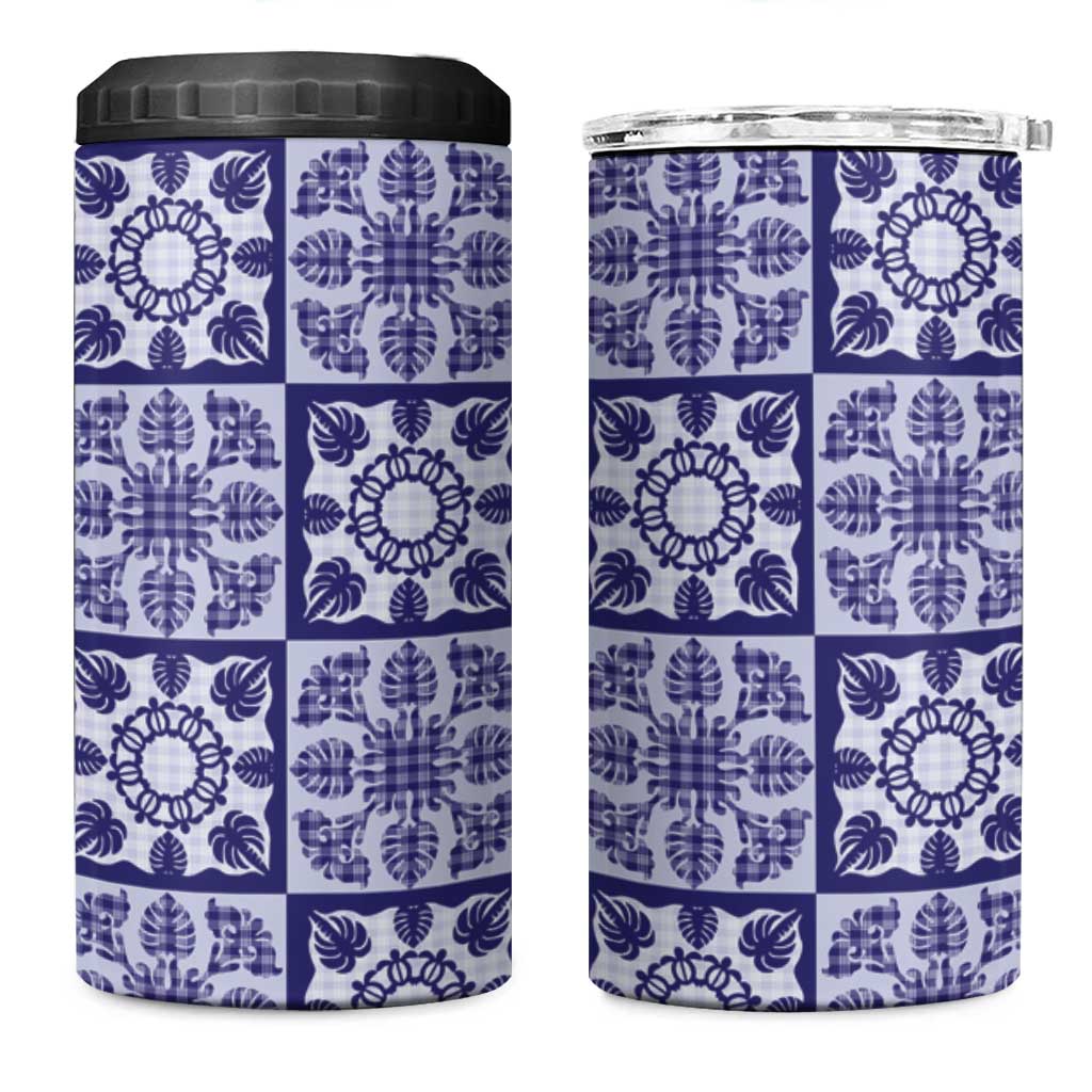 Polu Palaka Quilt Hawaii 4 in 1 Can Cooler Tumbler Hawaiian Tropical Monstera Sea Turtle LT14 One Size: 16 oz Blue - Polynesian Pride