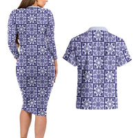 Polu Palaka Quilt Hawaii Couples Matching Long Sleeve Bodycon Dress and Hawaiian Shirt Hawaiian Tropical Monstera Sea Turtle