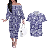 Polu Palaka Quilt Hawaii Couples Matching Off The Shoulder Long Sleeve Dress and Hawaiian Shirt Hawaiian Tropical Monstera Sea Turtle
