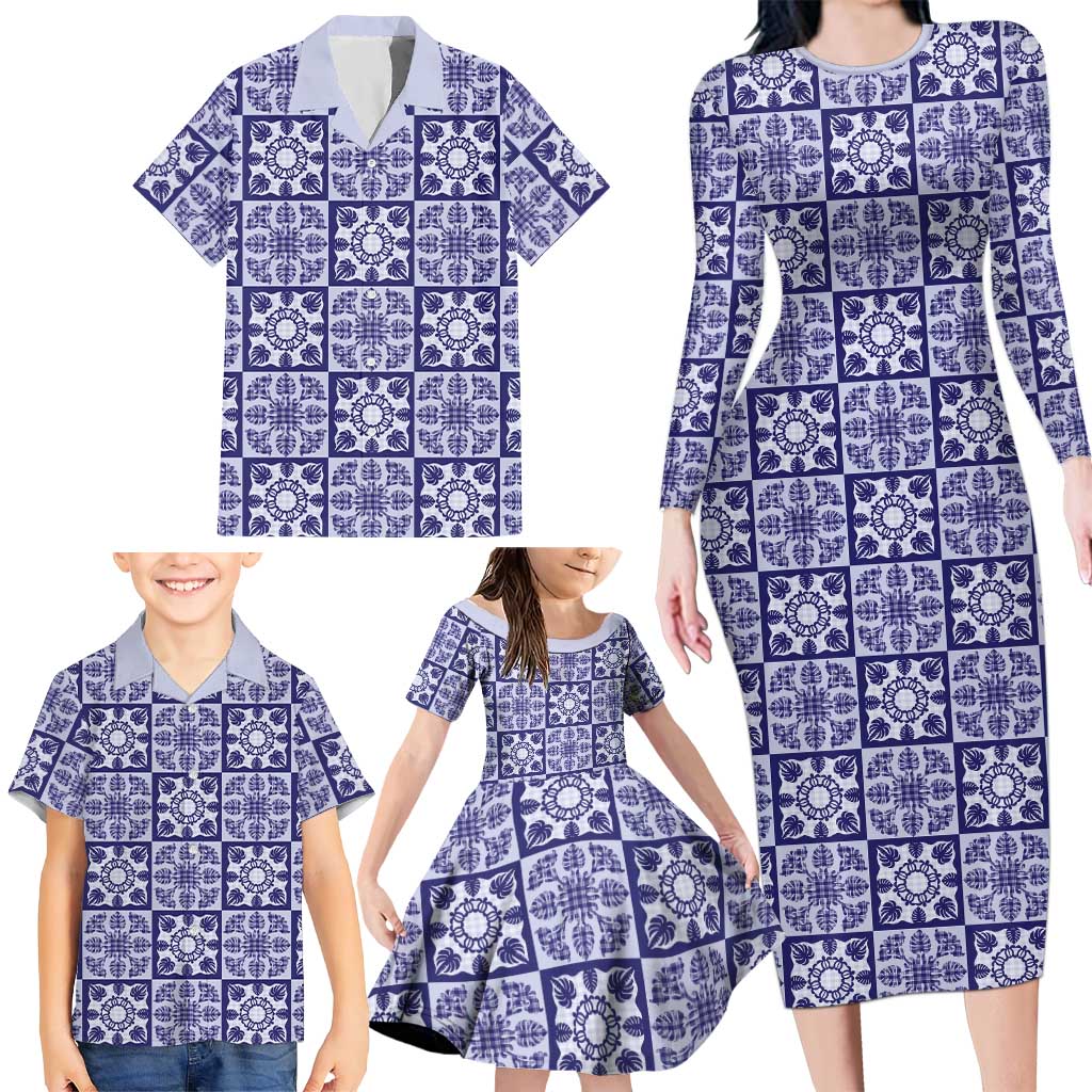 Polu Palaka Quilt Hawaii Family Matching Long Sleeve Bodycon Dress and Hawaiian Shirt Hawaiian Tropical Monstera Sea Turtle LT14 - Polynesian Pride