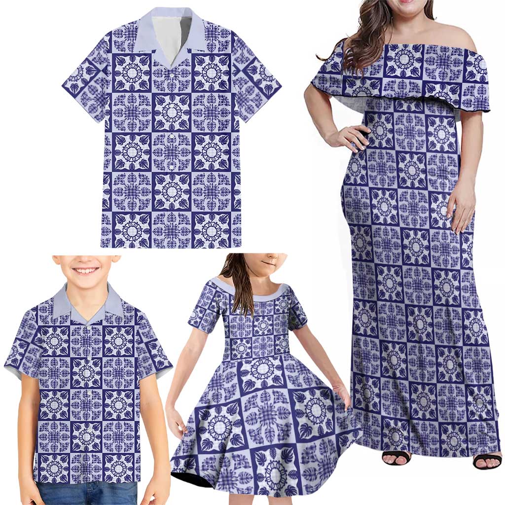 Polu Palaka Quilt Hawaii Family Matching Off Shoulder Maxi Dress and Hawaiian Shirt Hawaiian Tropical Monstera Sea Turtle LT14 - Polynesian Pride