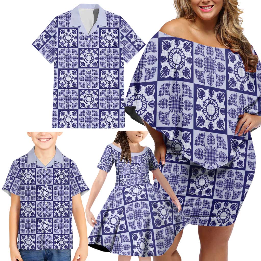 Polu Palaka Quilt Hawaii Family Matching Off Shoulder Short Dress and Hawaiian Shirt Hawaiian Tropical Monstera Sea Turtle LT14 - Polynesian Pride