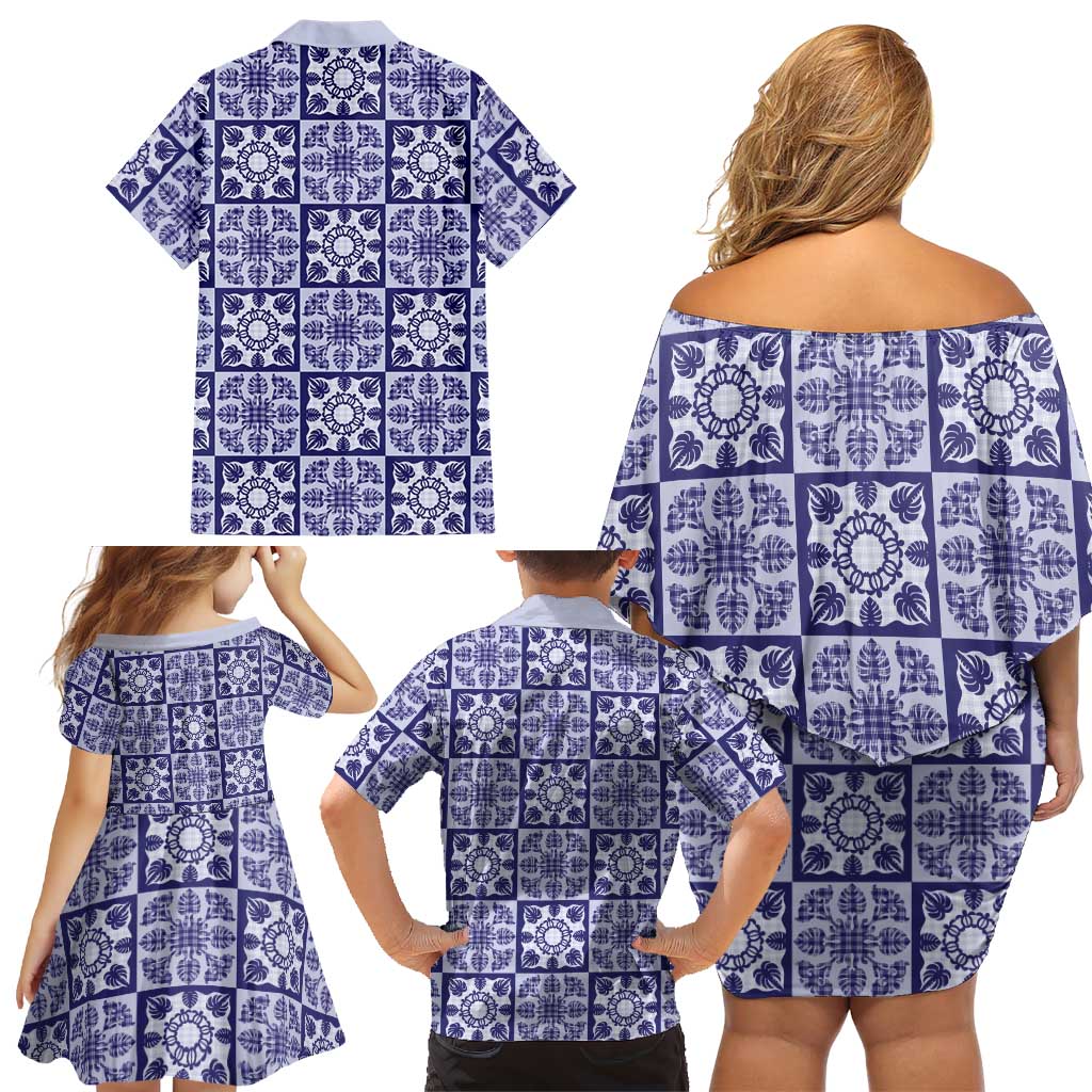Polu Palaka Quilt Hawaii Family Matching Off Shoulder Short Dress and Hawaiian Shirt Hawaiian Tropical Monstera Sea Turtle