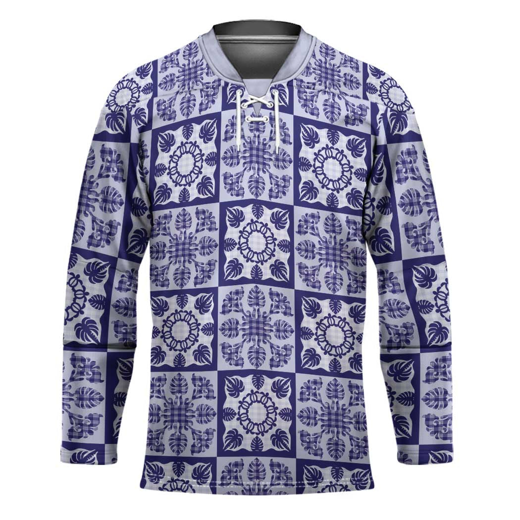 Polu Palaka Quilt Hawaii Hockey Jersey Hawaiian Tropical Monstera Sea Turtle LT14 Unisex Blue - Polynesian Pride