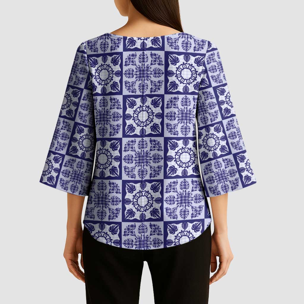Polu Palaka Quilt Hawaii Kimono Sleeve Blouse Hawaiian Tropical Monstera Sea Turtle LT14 - Polynesian Pride
