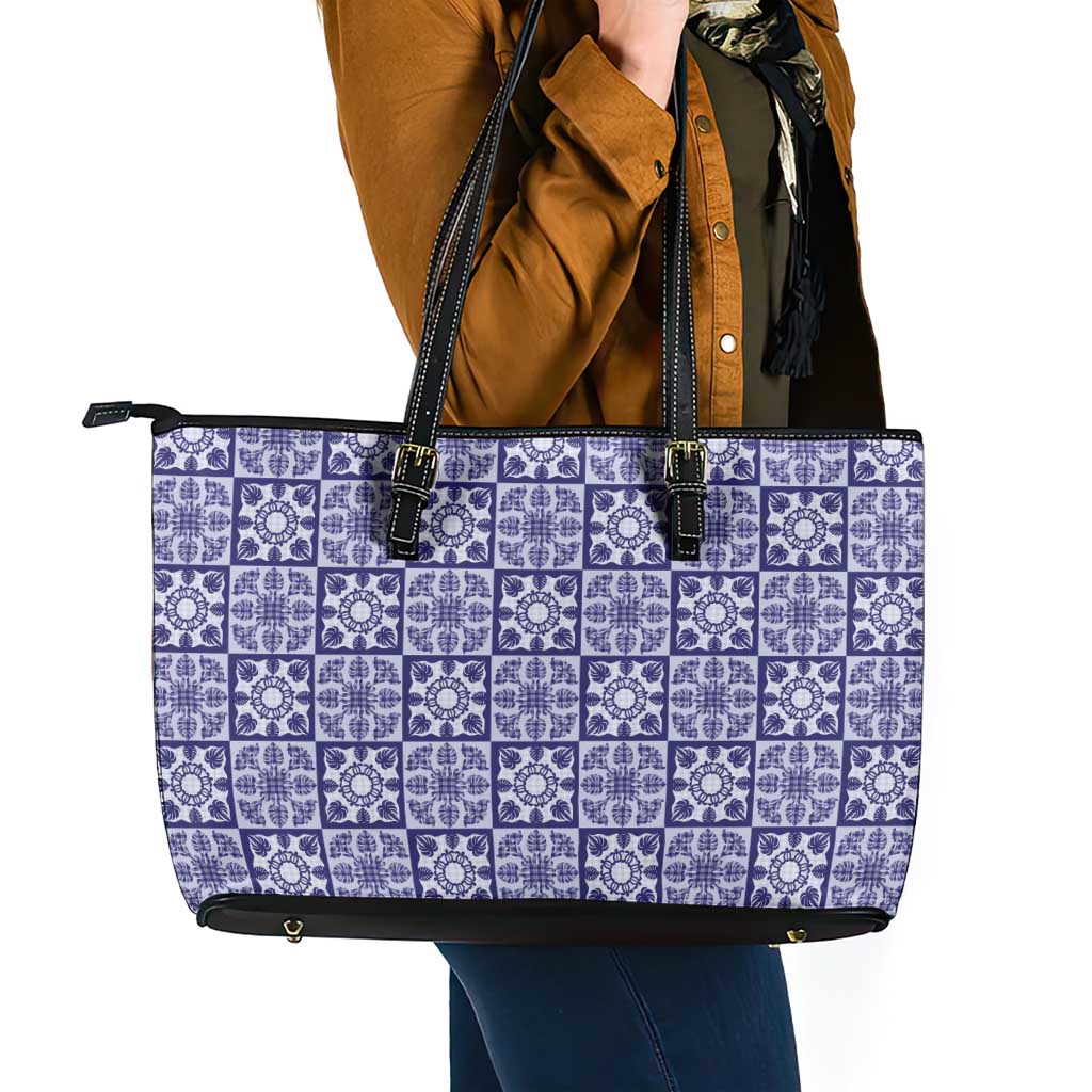 Polu Palaka Quilt Hawaii Leather Tote Bag Hawaiian Tropical Monstera Sea Turtle LT14 - Polynesian Pride