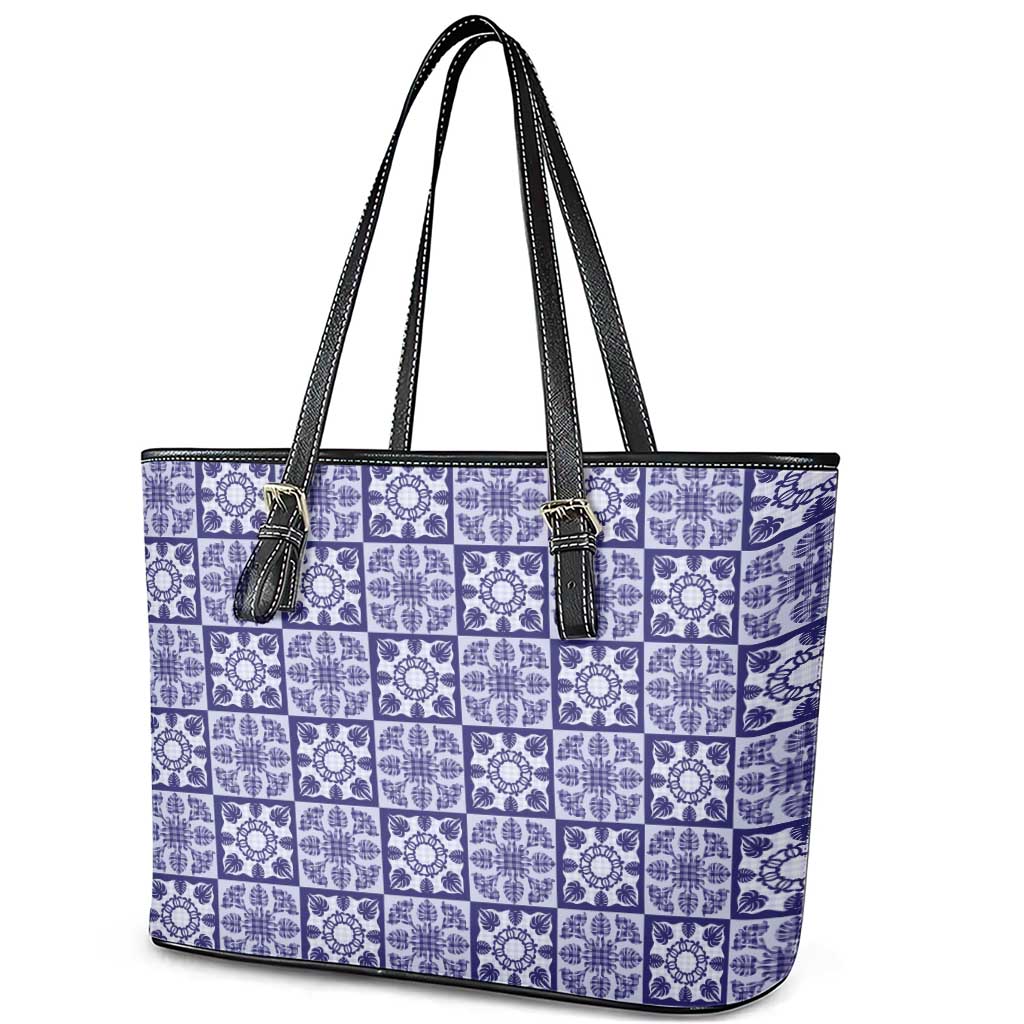 Polu Palaka Quilt Hawaii Leather Tote Bag Hawaiian Tropical Monstera Sea Turtle LT14 - Polynesian Pride