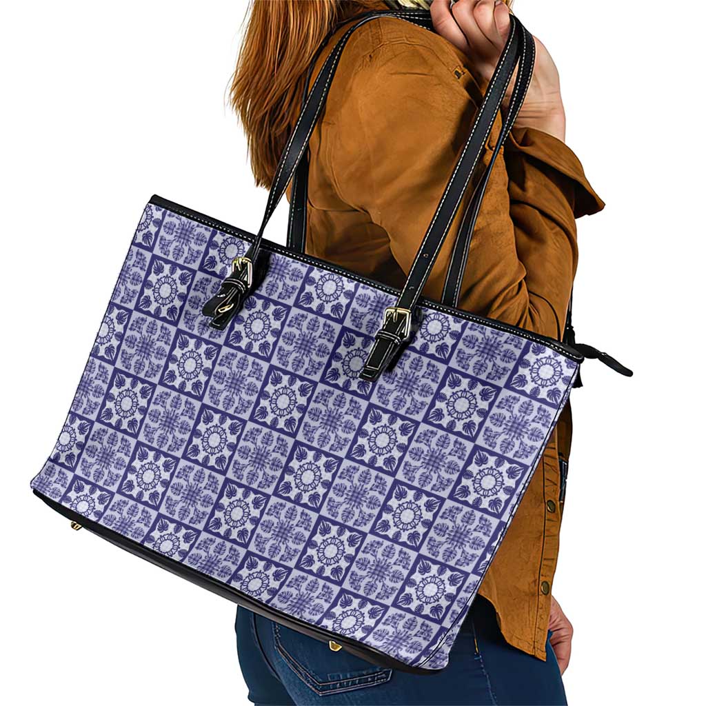 Polu Palaka Quilt Hawaii Leather Tote Bag Hawaiian Tropical Monstera Sea Turtle LT14 - Polynesian Pride