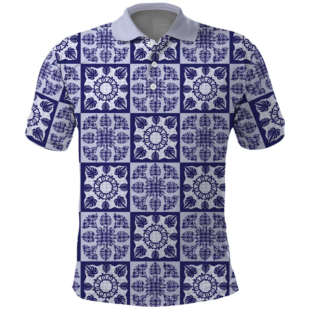 Polu Palaka Quilt Hawaii Polo Shirt Hawaiian Tropical Monstera Sea Turtle LT14 Blue - Polynesian Pride