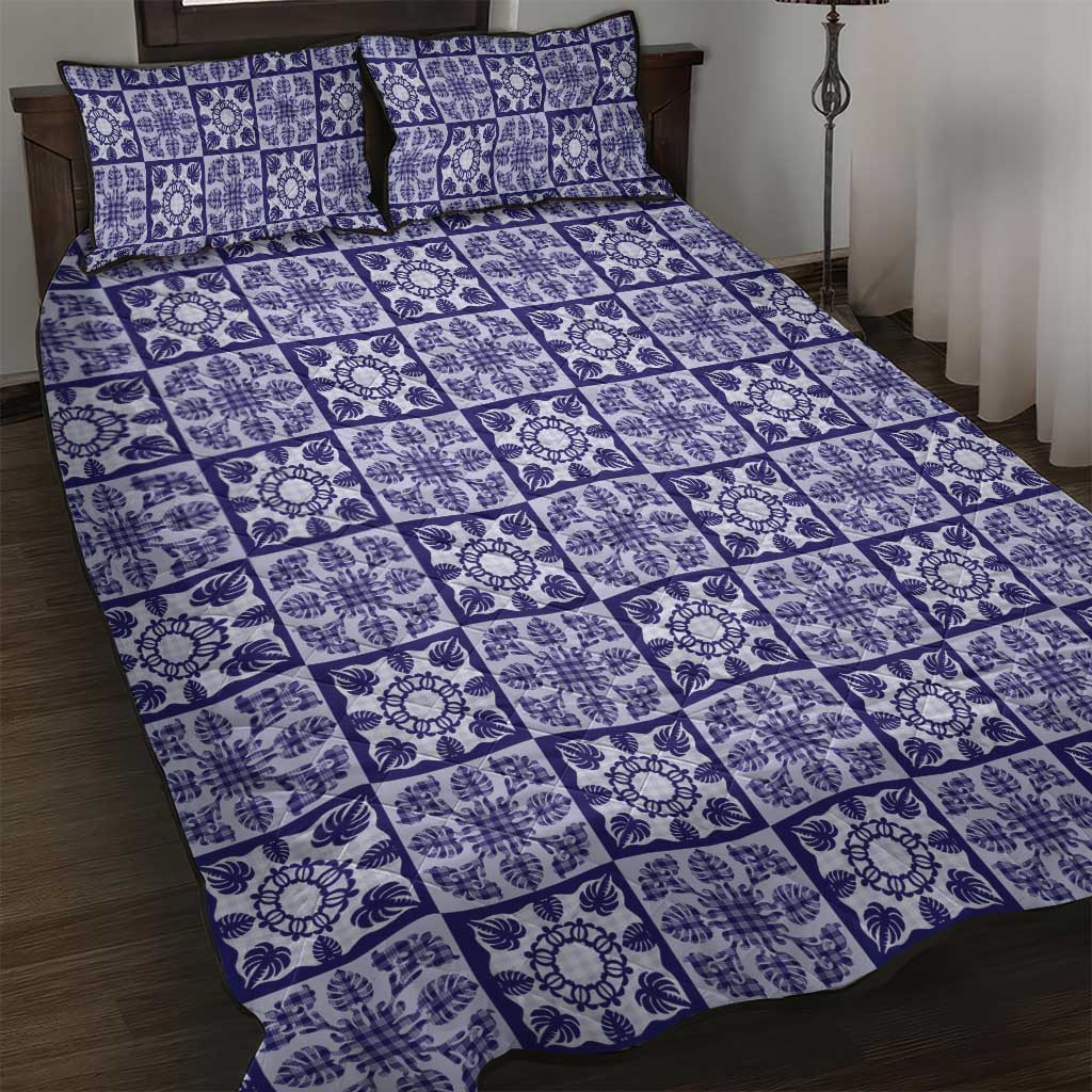 Polu Palaka Quilt Hawaii Quilt Bed Set Hawaiian Tropical Monstera Sea Turtle LT14 Blue - Polynesian Pride
