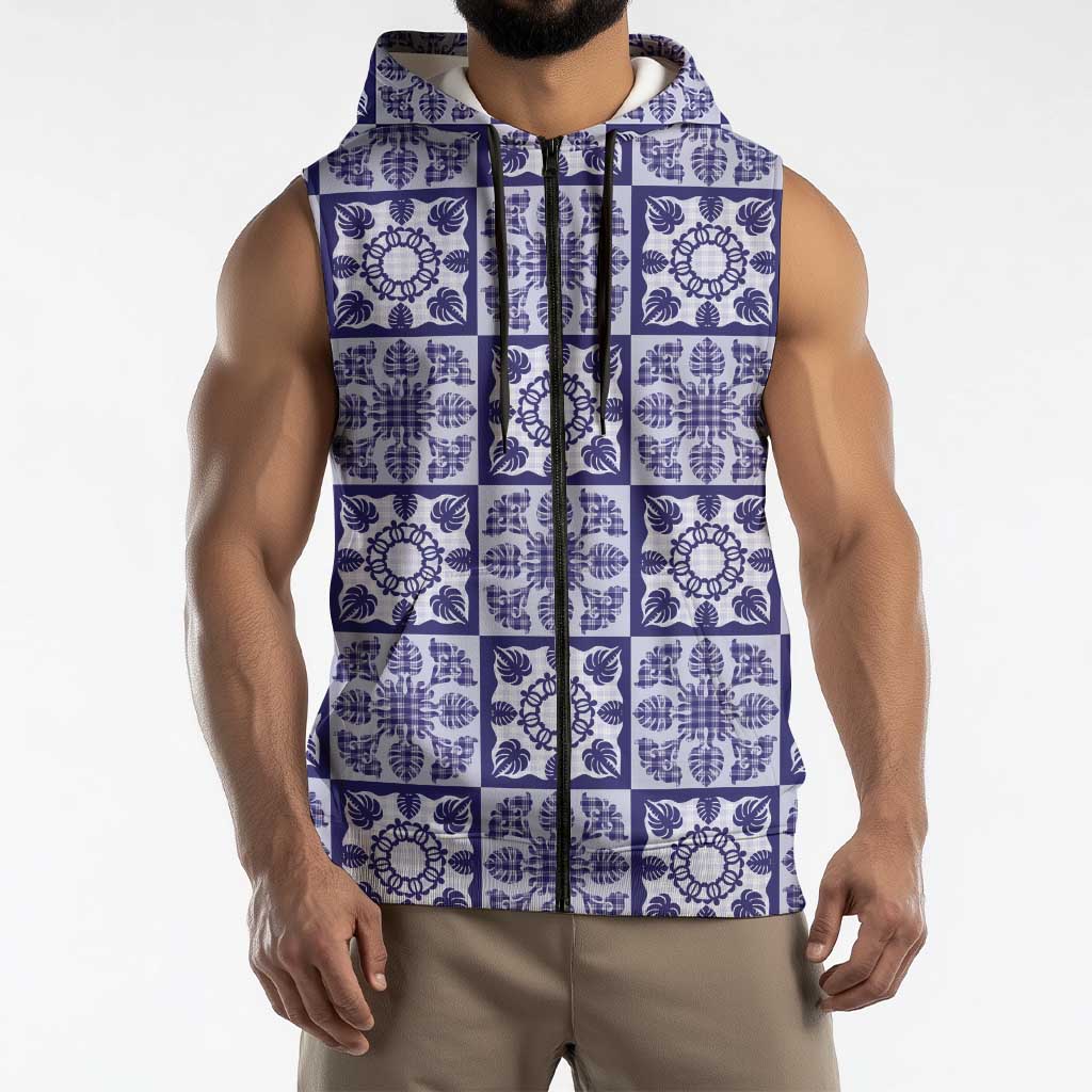 Polu Palaka Quilt Hawaii Sleeveless Zip Hoodie Hawaiian Tropical Monstera Sea Turtle LT14 - Polynesian Pride