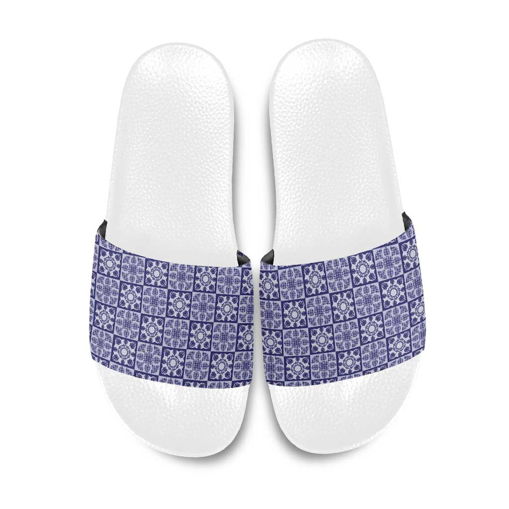 Polu Palaka Quilt Hawaii Slide Sandals Hawaiian Tropical Monstera Sea Turtle LT14 Blue - Polynesian Pride