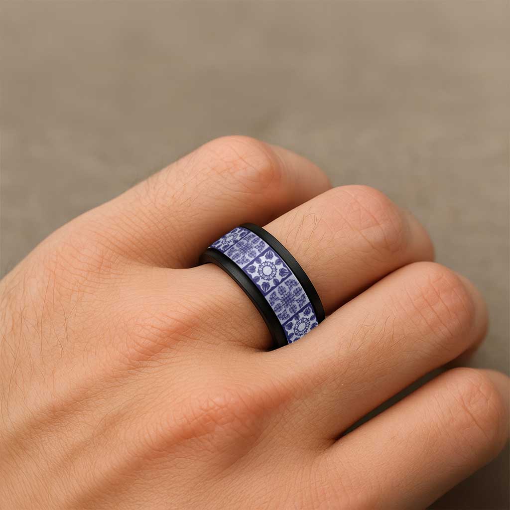 Polu Palaka Quilt Hawaii Spinner Ring Hawaiian Tropical Monstera Sea Turtle LT14 - Polynesian Pride