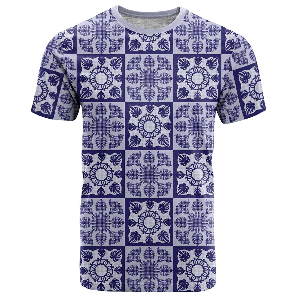 Polu Palaka Quilt Hawaii T Shirt Hawaiian Tropical Monstera Sea Turtle LT14 Blue - Polynesian Pride