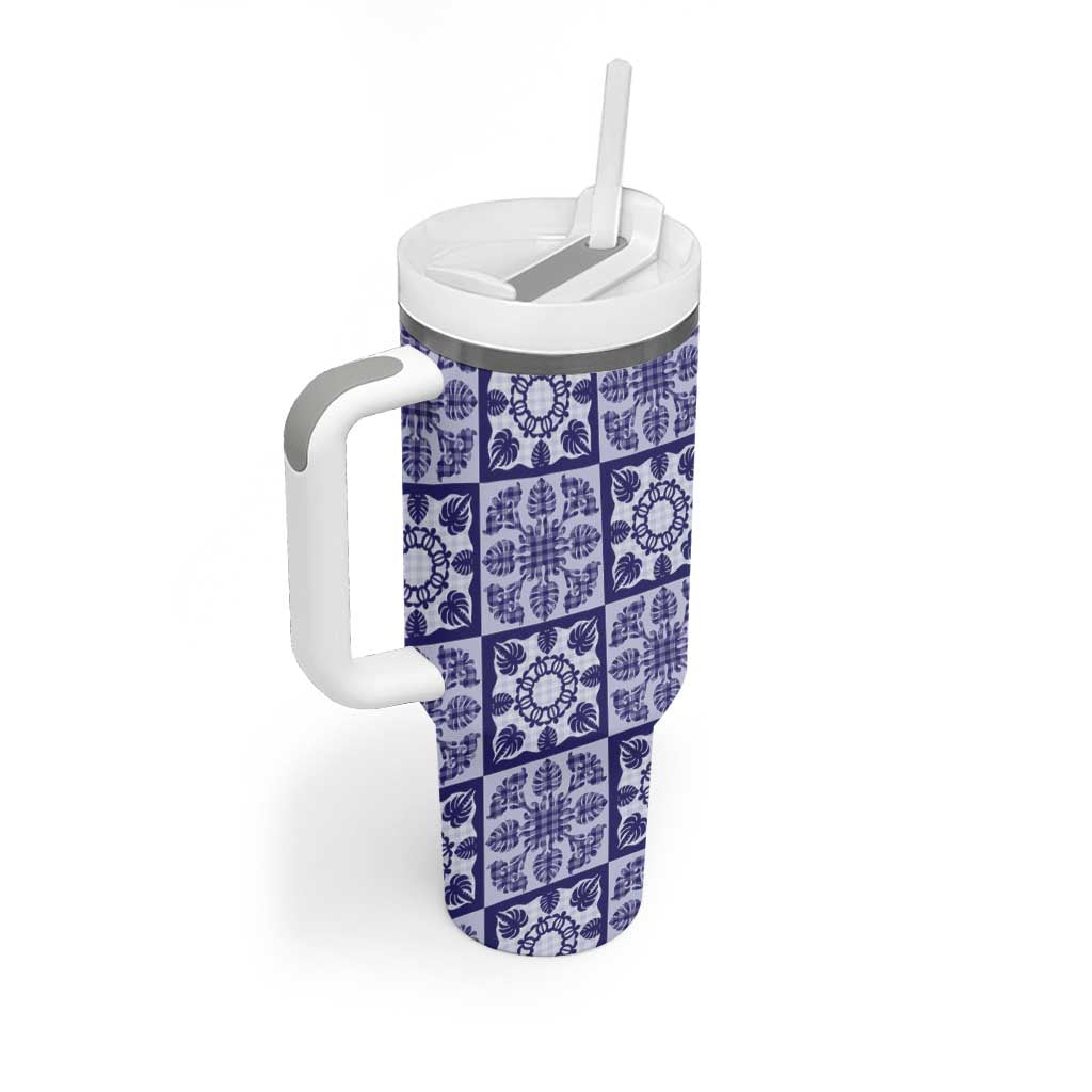 Polu Palaka Quilt Hawaii Tumbler With Handle Hawaiian Tropical Monstera Sea Turtle LT14 - Polynesian Pride