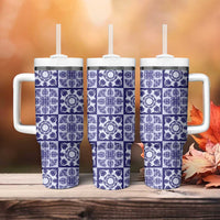 Polu Palaka Quilt Hawaii Tumbler With Handle Hawaiian Tropical Monstera Sea Turtle LT14 - Polynesian Pride