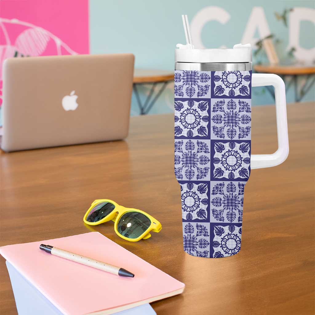 Polu Palaka Quilt Hawaii Tumbler With Handle Hawaiian Tropical Monstera Sea Turtle LT14 - Polynesian Pride