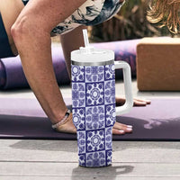 Polu Palaka Quilt Hawaii Tumbler With Handle Hawaiian Tropical Monstera Sea Turtle LT14 - Polynesian Pride