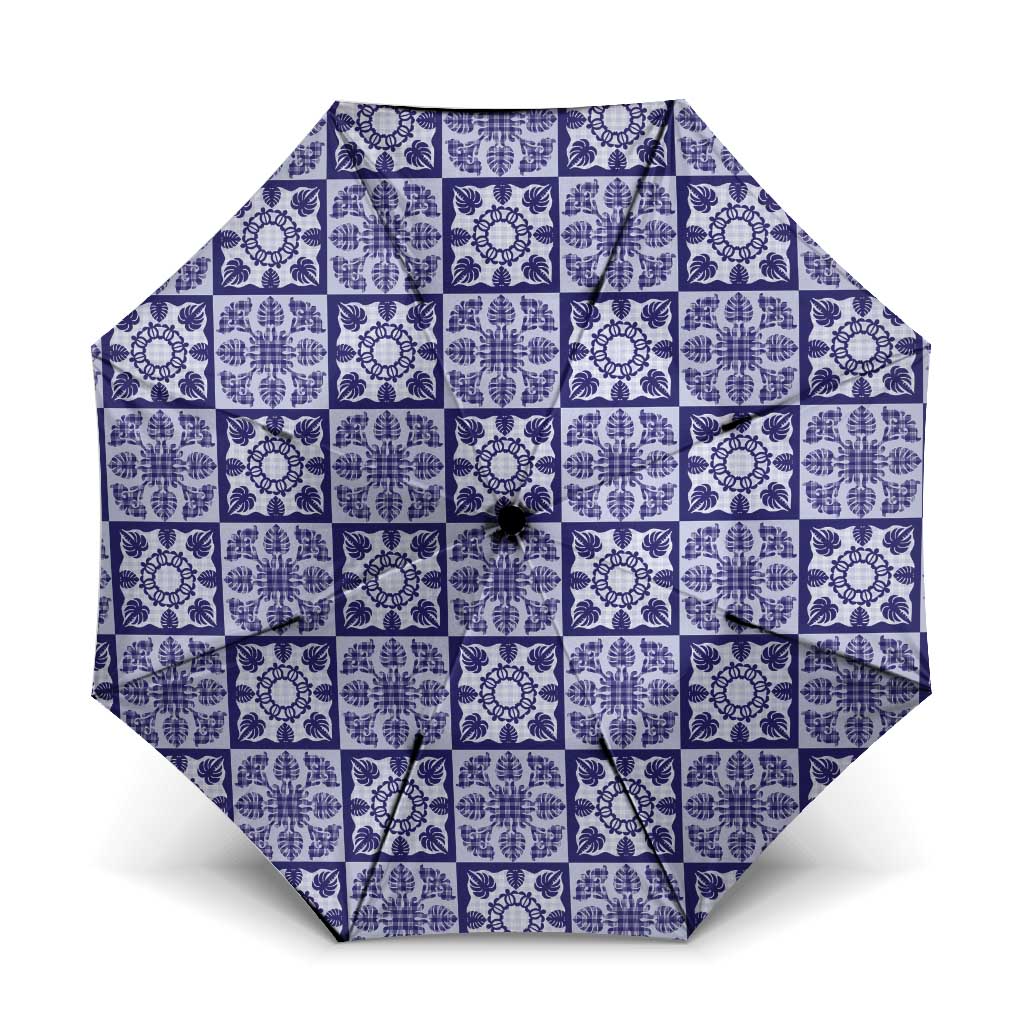 Polu Palaka Quilt Hawaii Umbrella Hawaiian Tropical Monstera Sea Turtle LT14 One Size Folded 11.42 inch Opened Diameter 37.4 inch Blue - Polynesian Pride