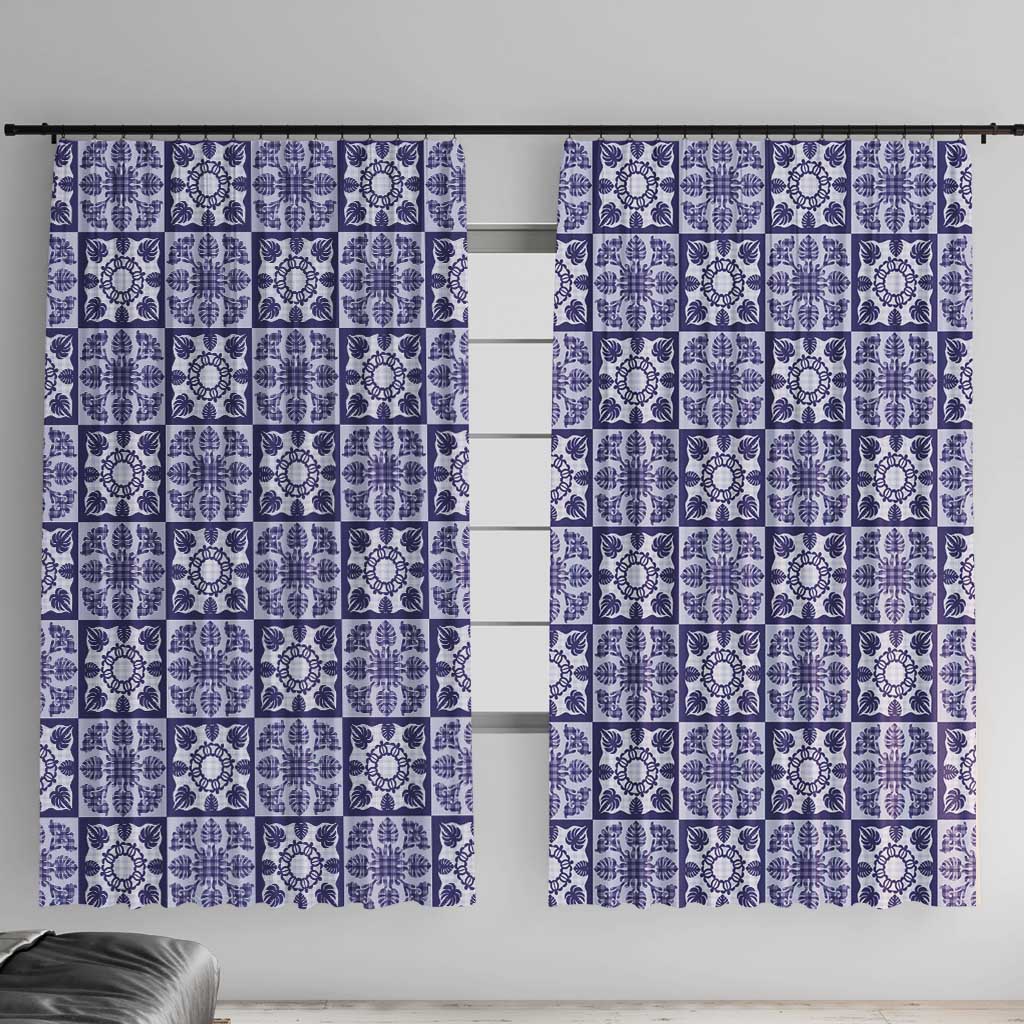 Polu Palaka Quilt Hawaii Window Curtain Hawaiian Tropical Monstera Sea Turtle LT14 With Hooks Blue - Polynesian Pride